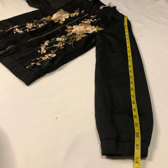 Design Lab Floral Embroidered Bomber Jacket XS Black with Peach, Orange, White - Picture 13 of 13
